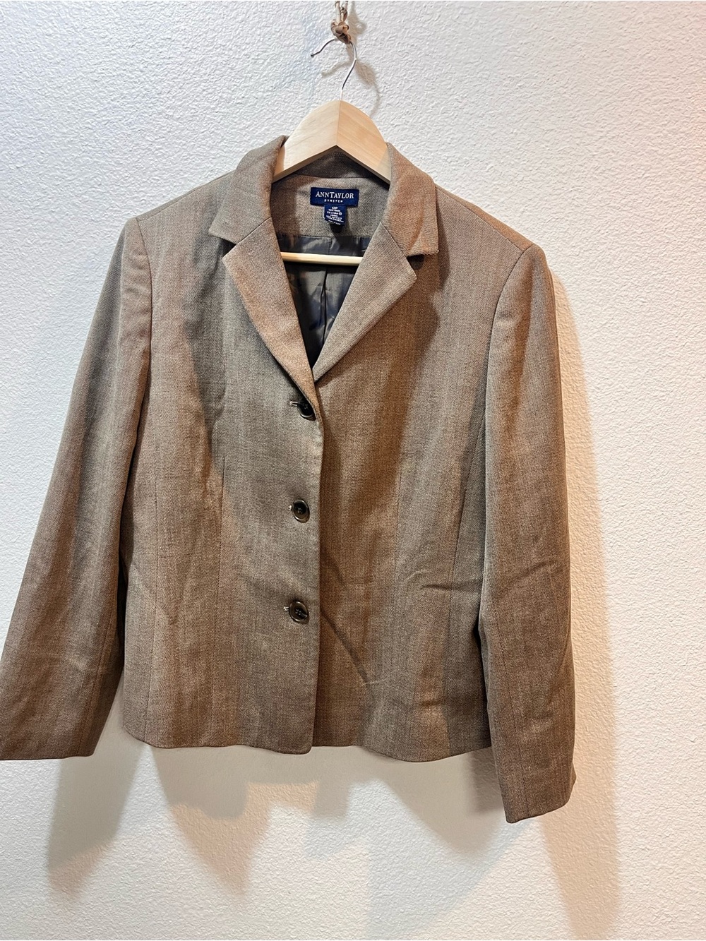Ann Taylor Brown Herringbone Tailored Blazer